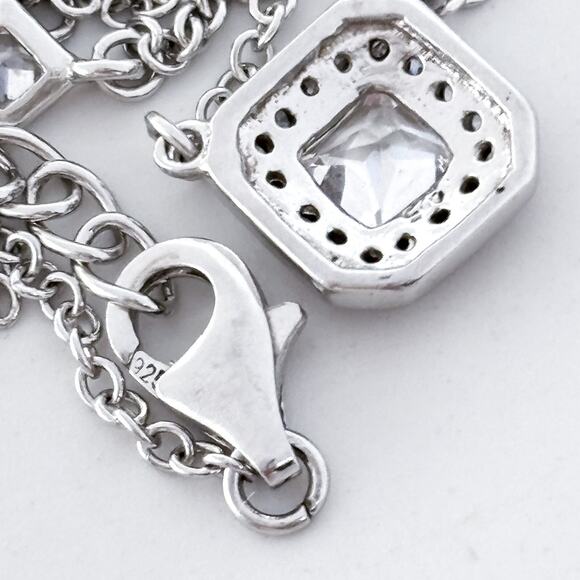 Vintage Sterling Silver 925 Cubic Zirconia Station Necklace Square Drop 18.5” - Picture 3 of 6